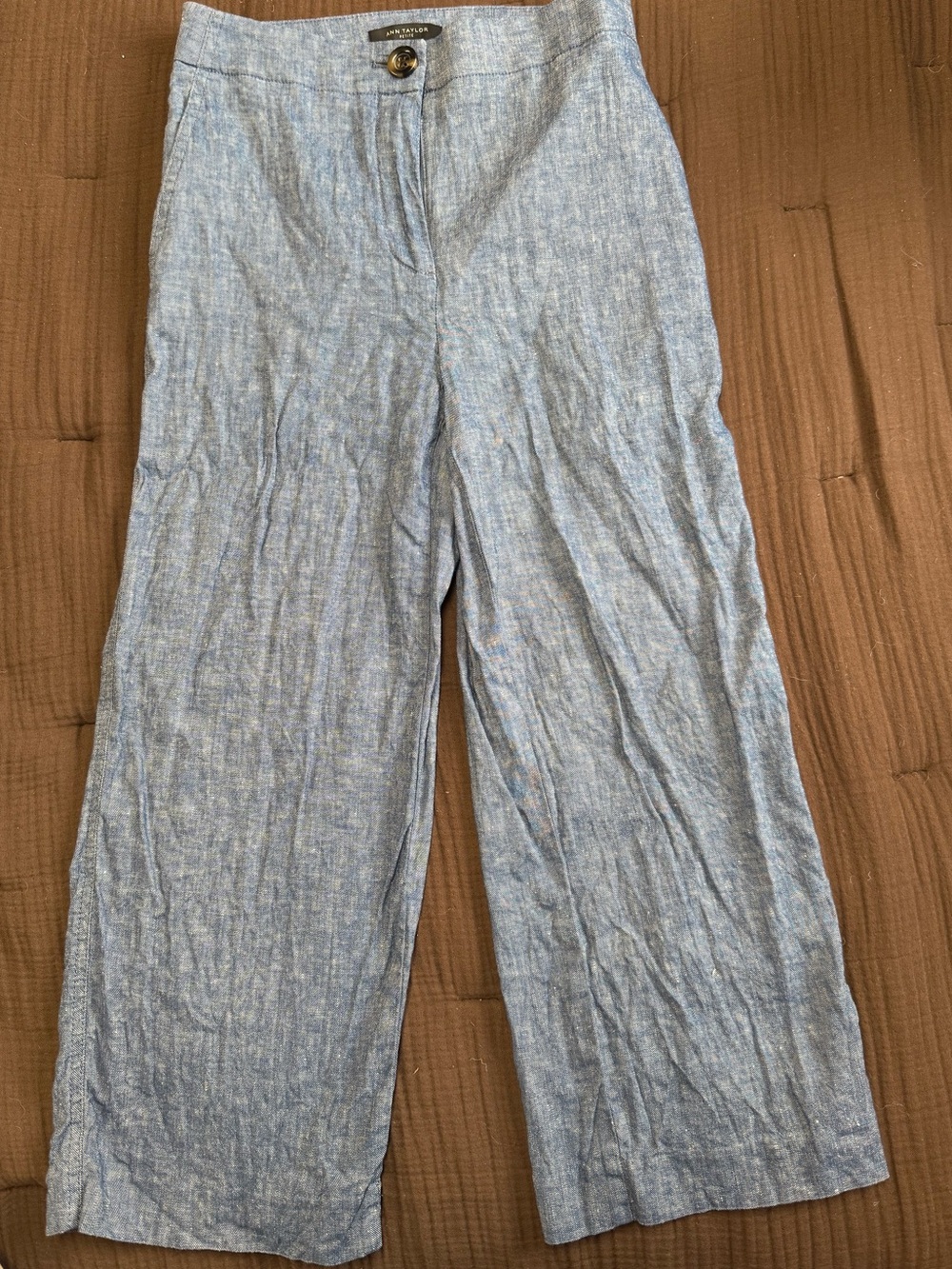 Ann Taylor Chambray-Style Wide Leg Pants in Light Blue